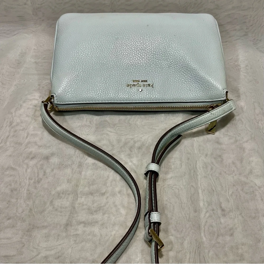 Kate Spade Leila Leather Triple Gusset Light Blue Crossbody Bag, EUC